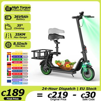 Bicicleta Eléctrica AOVOPRO S2Pro con Motor Potente, Scooter Eléctrico con Asiento, 36V9AH, 35KM de Autonomía, Canasta, Scooter Eléctrico de 8.5 Pulgadas con Doble Freno y Aplicación Inteligente