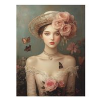 cuadro mujer con flores y mariposas alu-dibond multicolor 30x40 cm