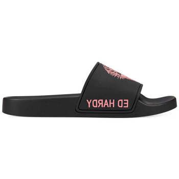 Ed Hardy Chanclas Sexy Beast Sliders Black-Fluo Red para mujer