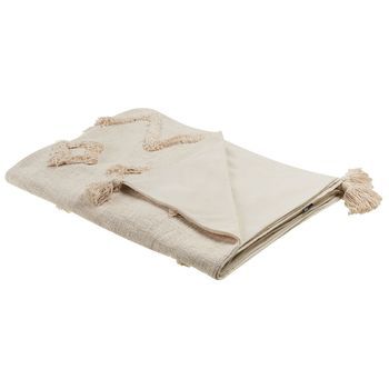 Manta De Algodón Beige Claro 130 X 180 Cm Patrón Geométrico Dormitorio Guna