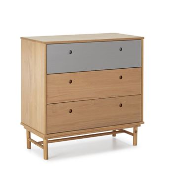 Cómoda de noche 3 cajones, madera maciza, 80 x 40 x 82 cm