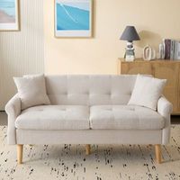 sofa de 2 plazas en tejido chenilla con cojines gruesos - 162 x 74 x 77 cm - para salon dormitorio - beige