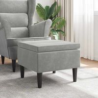 taburete  reposapies con patas de madera terciopelo gris claro cfw65236