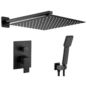 Conjunto De Ducha Monomando Empotrada A Pared Milton Negro Mate 30 Cm X 30 Cm