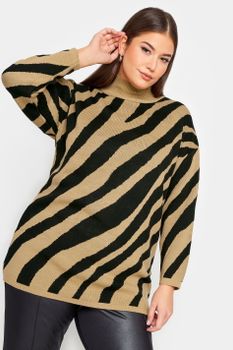 Yours Jersey Beige Cebra Cuello Perkins, Mujer Curvy Y Tallas Grandes, Yours