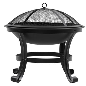 Outsunny Brasero Exterior para Jardín Ø55x50 cm Pozo de Fuego de Acero con Protector de Chispas Atizador para Hogueras Terraza Negro   Aosom España