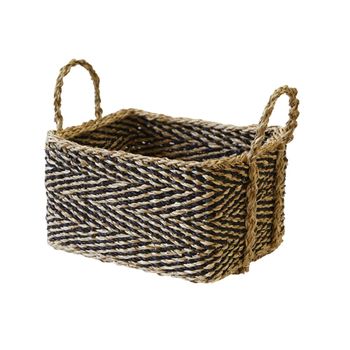 Cesta de almacenamiento de junco marino natural y negro, 26x19x13 cm