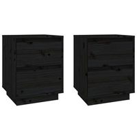 pack 2 uds mesitas de noche  mesa auxiliar  mesilla madera maciza de pino negro 40x35x50 cm