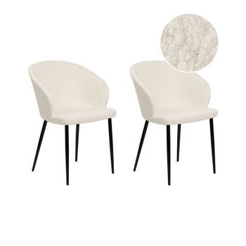 Conjunto De 2 Sillas De Comedor Retro De Bouclé Con Reposabrazos Blanco Crema Mason
