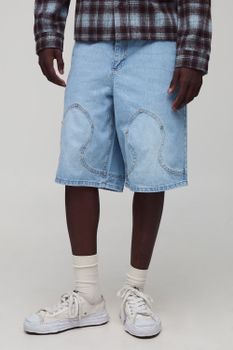 Regular Fit Western Rivet Denim Jorts, Azul