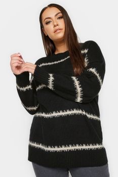 Yours Jersey De Punto Negro Con Rayas Efecto Plumas, Mujer Curvy Y Tallas Grandes, Yours