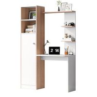 escritorio con estanteria y armario 1235x45x1685cm mesa de ordenador impermeable madera blanco y roble