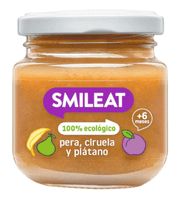 smileat tarrito de pera ciruela y platano eco 6m 130 gr