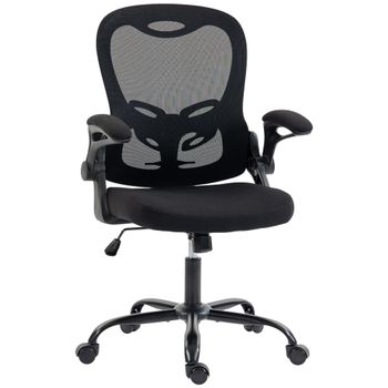 HOMCOM Silla de Oficina Ergonómica Sillón de Malla Reposabrazos Abatibles Altura Ajustable Función de Inclinación Negra   Aosom España