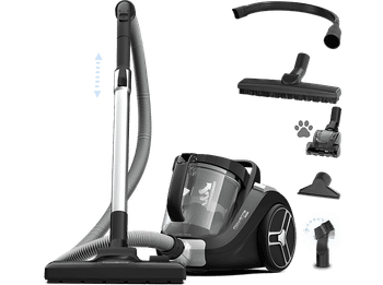 Aspirador sin bolsa - Rowenta Compact Power XXL RO4B75, 900W, 2.5 L, Filtrado Ciclónico 3 niveles, Radio 8.8 m, Kit Limpieza, Especial Mascotas, Negro