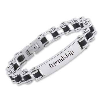 Moderno brazalete de acero inoxidable con grabado láser incluido