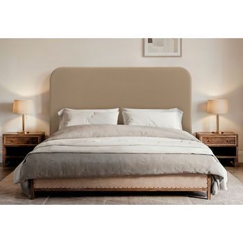 Dhome Cabecero Marrón Claro Curvo Con Patas Tapizado En Polipiel 135cm Altura 125cm Para Pared Acústico Absorbente Cama Dormitorio (marrón Claro, 135cm)