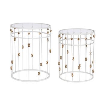 Mesita Auxiliar Set 2 Metal Cristal 42x42x55 38x50