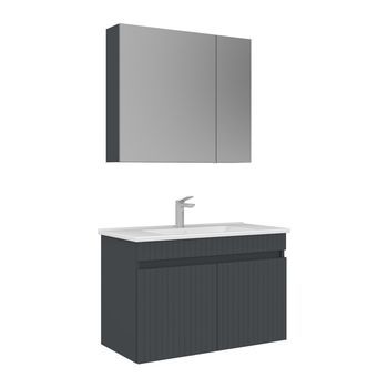 Conjunto De Mueble Con Lavabo Y Espejo (2 Piezas)  - 85 X 45 X 57 Cm - Antracita Mate