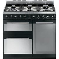 smeg symphony 90 cm dual fuel range cooker - black  stainless steel stainless steel