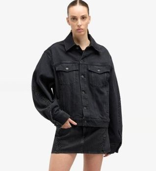 7 For All Mankind para mujer. 7UX80C311O3 Chaqueta Embellisbhed Twisted negro (XS), Casual, Algodón