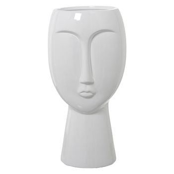 Jarron rostro ceramica blanco  brillo