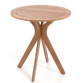 Costway Mesa Bistro Exterior Mesa Redonda de Acacia para Patio con Superficie Ranurada Base en Forma de X Mesa Pequeña para Comedor de 70cm Natural