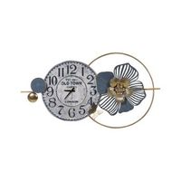 reloj vintage retro de pared hierro negro pala manos numeral arabigo toques dorados azul berkerium