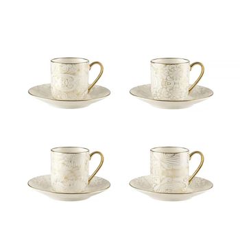 Tazas de café con platos blancos con diseño abstracto - set de 4