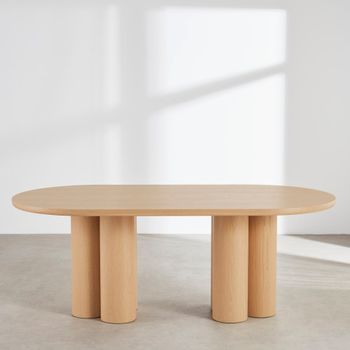 Mesa de comedor ovalada de chapa de roble claro 200 cm