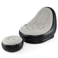 costway sofa hinchable con otomana portatil superficie flocada portavasos integrado para exterior interior camping sin bomba grisnegro