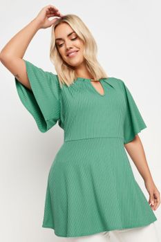 Yours Top Canalé Peplum Verde, Mujer Curvy Y Tallas Grandes, Yours