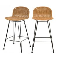 set de 2 taburetes para isla de cocina en resina tejida marron 63 cm