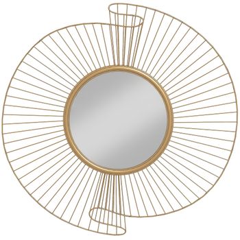HOMCOM Espejo decorativo redondo 60 cm con fijación a 360°, decoración mural de metal moderna con detalles plisados, dorado  Aosom España