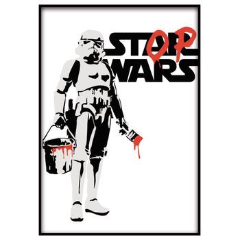 Panorama Cuadro Enmarcado Stop Wars Banksy Vertical 70x100 Cm