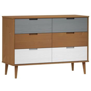 Mesita De Noche | Mesilla De Noche Molde Madera Maciza De Pino Marrón 113x40x80 Cm