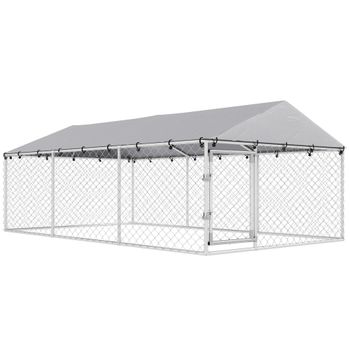 PawHut Recinto para Perros de Exterior con Malla Galvanizada y Cerradura de Acero y Tejido Oxford 4x2,3x1,5 m Plateado   Aosom España