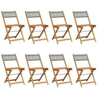 pack 8 uds sillas de jardin  silla de exterior  sillon plegables madera maciza y ratan pe gris
