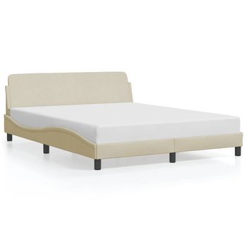Cama Matrimonial | Cama Para Adultos | Estructura De Cama Con Cabecero De Tela Color Crema 160x200 Cm