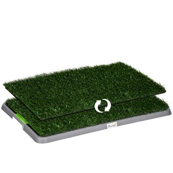 PawHut Inodoro para Perros con 2 Céspedes Artificiales Rejilla y Bandeja para Entrenamiento de Cachorros 67x41x3,5 cm Verde
