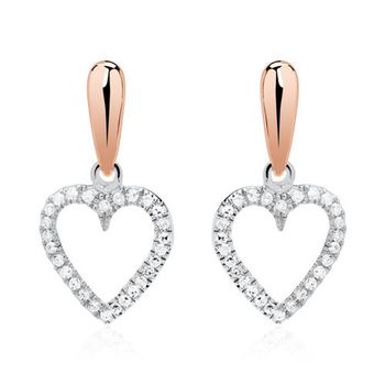 Pendientes corazón de oro rosa de 14 quilates con diamantes