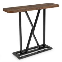 costway mesa consola de entrada industrial con estructura metalica geometrica para recibidor pasillo o espacios pequenos 100cm marron rustico
