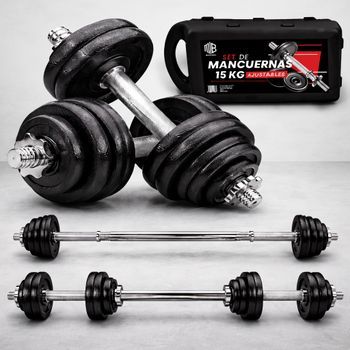 Juego De Pesas De Hierro Fundido De 15kg Con Barra De Unión Y Maletín De Transporte 15kg