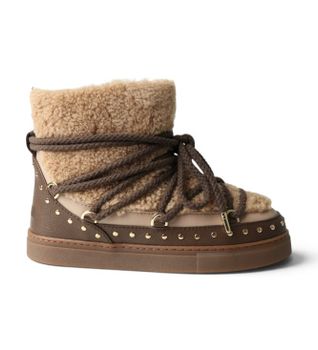 Inuikii para mujer. 1001.003.0072 Botas de Piel Curly Rock marrón (40), Beige, Plano, Cordones, Casual
