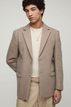 Relaxed Fit Melton Single Breasted Blazer, Beige