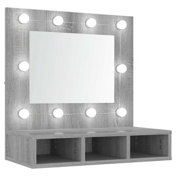 Mueble Con Espejo Y Led Color Gris Sonoma 60x31,5x62 Cm Vidaxl