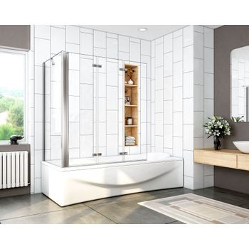 Mampara De Bañera Abatible Tres Hojas Un Panel Fijo 120x70x140cm Aica