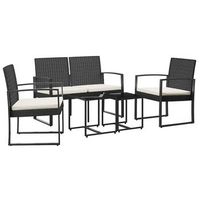 conjunto comedor jardin 5 uds  mueble jardin mesa y sillas con cojines pp aspecto ratan negro