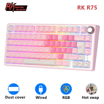 Teclado Mecánico con Cable Royal Kludge RK R75 Rosa, Intercambiable en Caliente, 80 Teclas, Retroiluminación RGB, Teclas PBT, Teclado Gamer con Perilla Metálica