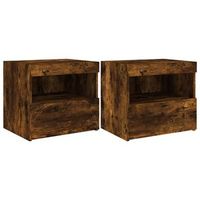 pack 2 uds mesitas de noche  mesa auxiliar  mesilla con luces led roble ahumado 50x40x45 cm